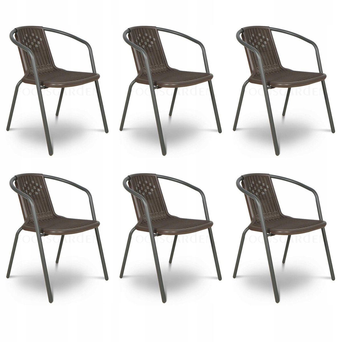 Zestaw KRZESEŁ Krzesło Ogrodowe SIMPLE Brązowe na Taras metal Komplet 6 szt