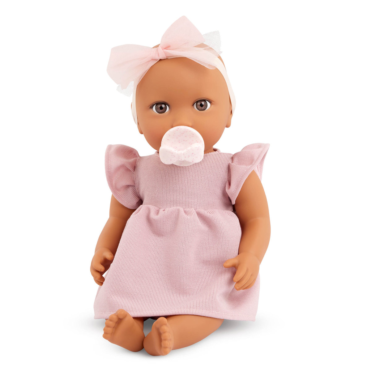 Lalka niemowlę ze smoczkiem LullaBaby - W sukience i opasce