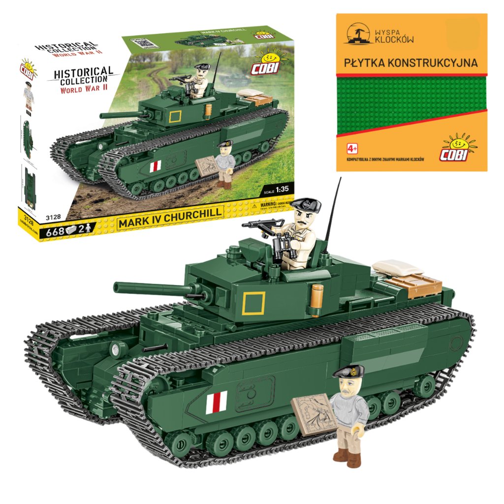 KLOCKI COBI 3128 Czołg Mark IV ChurchullHC WW2 668 El. + PŁYTKA