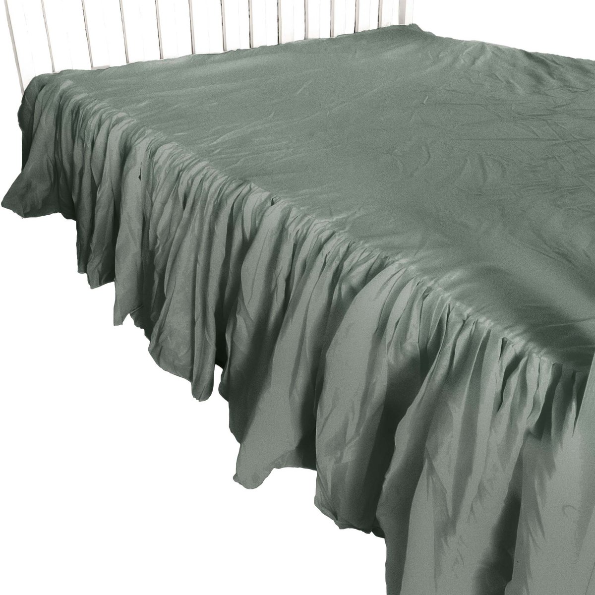 Prześcieradło Na Łóżko Bawełniane Z Ozdobną Falbanką 200X200 Cm Boho Zieleń