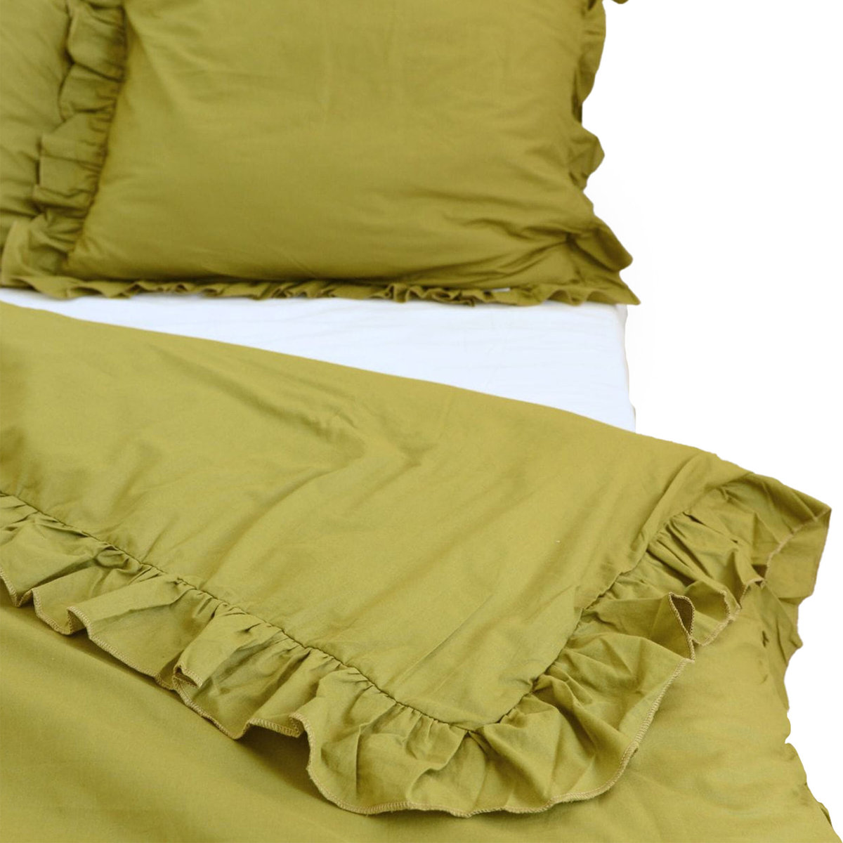 Poszewka Pościel Na Kołdrę Z Falbanką 160X200 Cm Oliwkowa