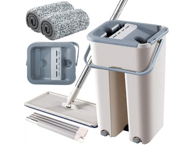 Mop Płaski Dwukomorowy Wiadro Z Wyciskaczem Wkłady