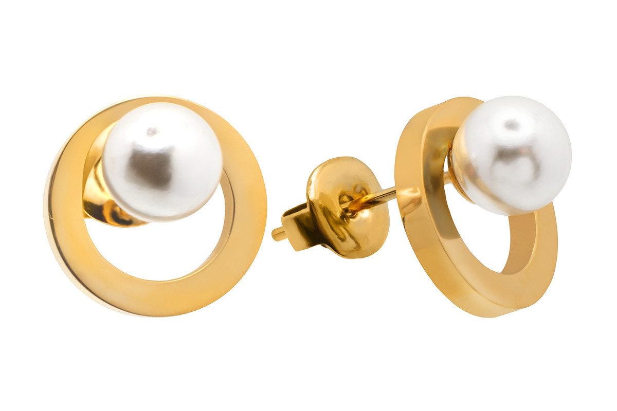 Minimalistyczne pozłacane kolczyki z białą perłą