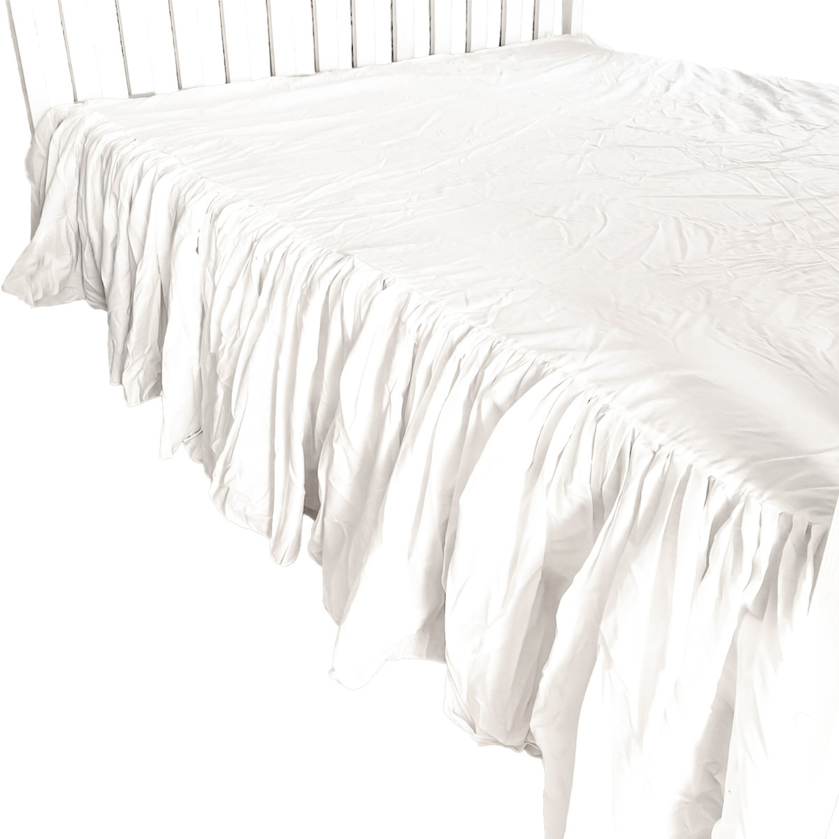 Prześcieradło Na Łóżko Bawełniane Z Ozdobną Falbanką Białe 150X200 Cm