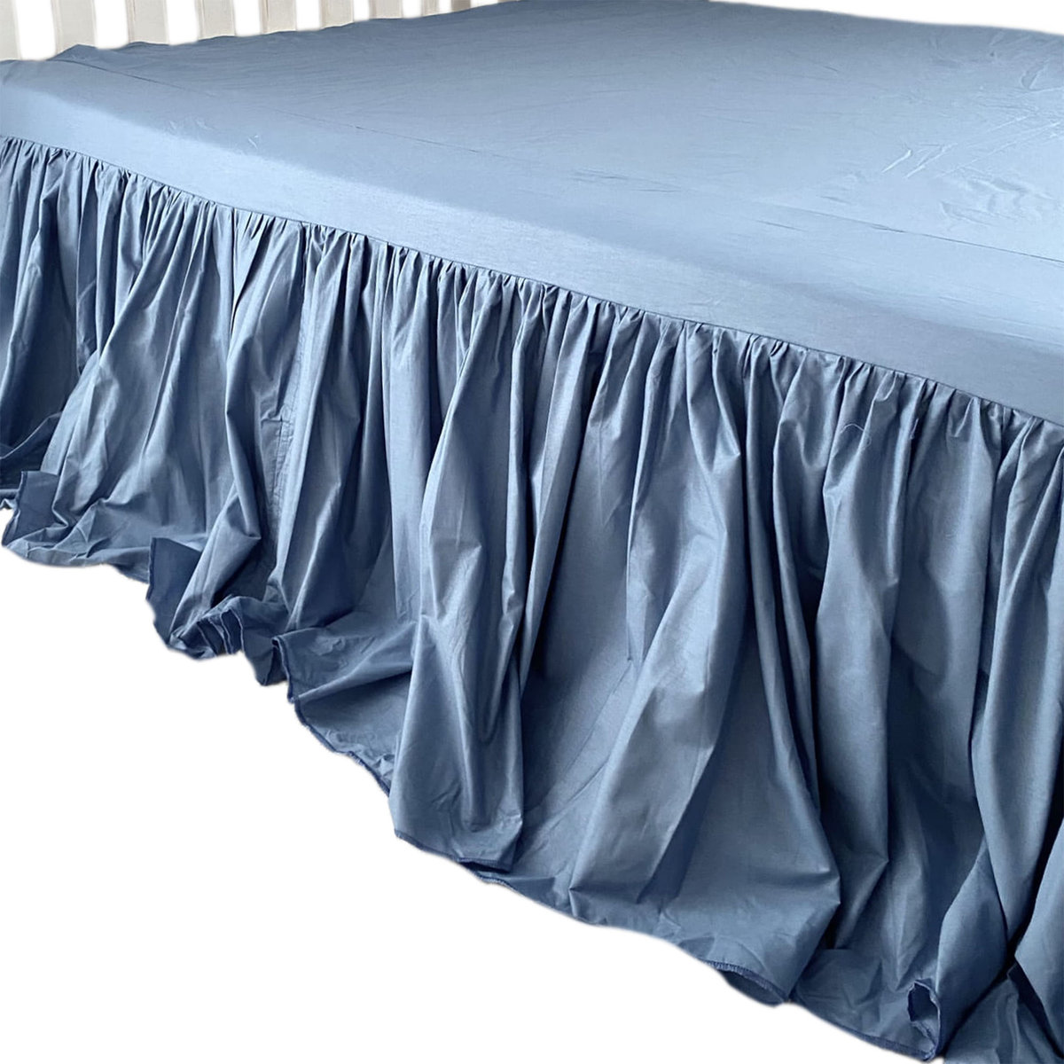 Prześcieradło Na Łóżko Bawełniane Z Ozdobną Falbanką 200X200 Cm Niebieski Jeans