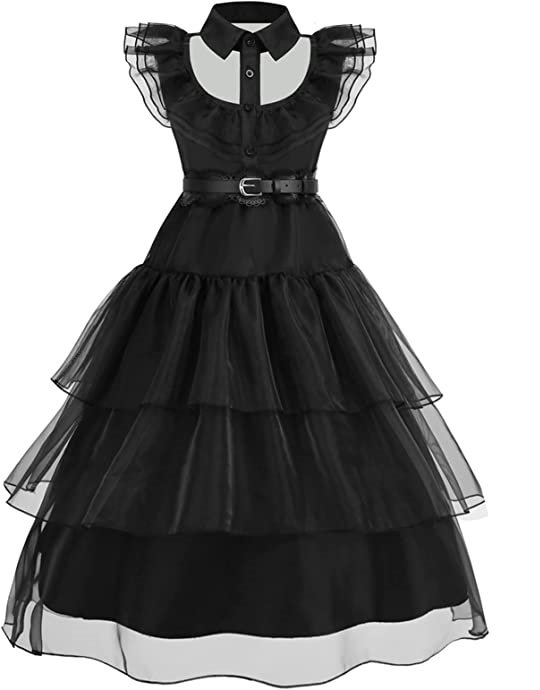 Strój Wednesday Addams Sukienka Balowa Włosy 150