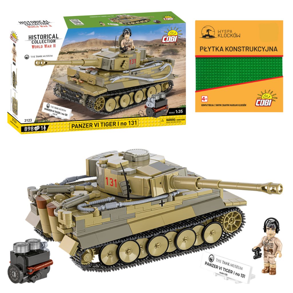 KLOCKI COBI 3123 Czoł PzKpfw VI Tygrys 131 HC WW2 898 El. + PŁYTKA