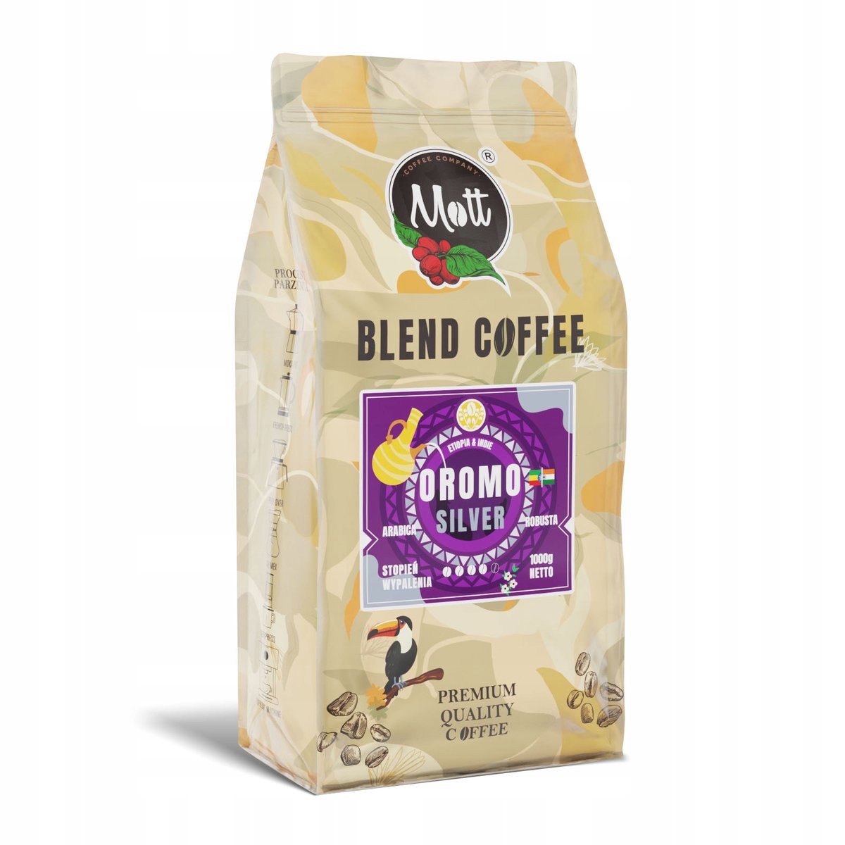 Kawa ziarnista 1kg - Blend Arabika & Robusta - Świeżo Palona - Oromo Silver
