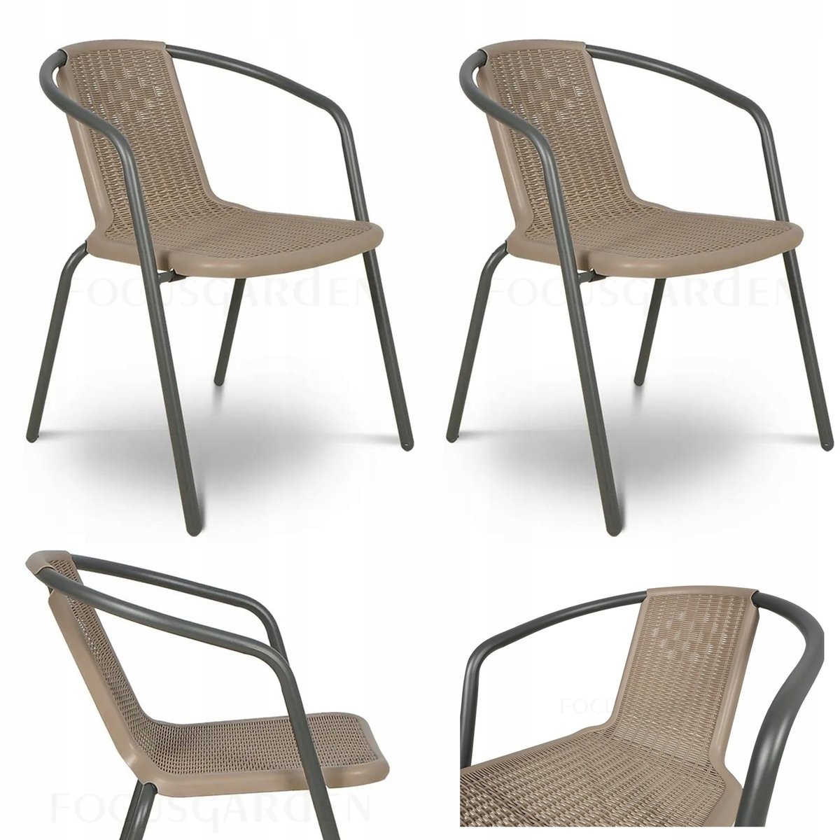 Zestaw KRZESEŁ Krzesło Ogrodowe SIMPLE Cappucino na Taras Metal Komplet x2