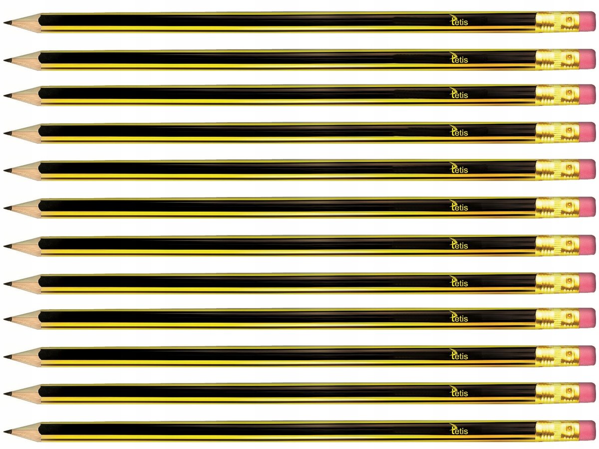 Ołówek tradycyjny z gumką twardość B4 Tetis 12 sztuk