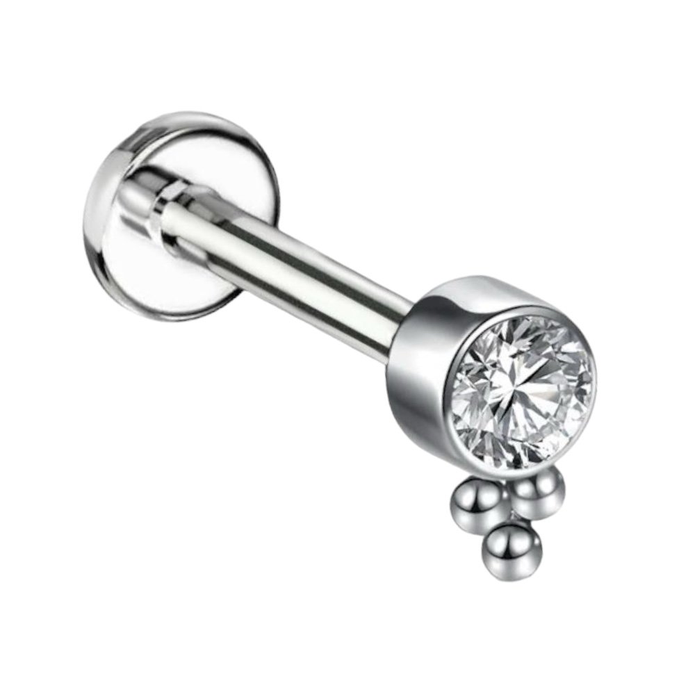 Kolczyk PIERCING Labret z cyrkonią i kuleczkami TYTAN Rozmiar 1,2/6