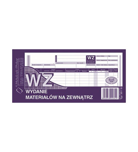 WZ Wydanie towarów na zewnątrz 1/3 A4 351-8