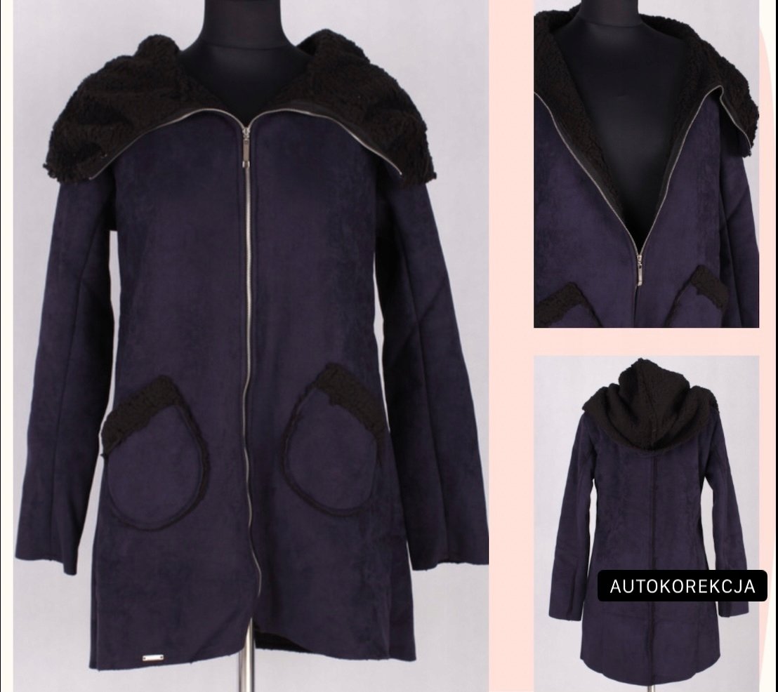 KURTKA DAMSKA z KAPTUREM KOŻUSZEK POGRZEB ŻAŁOBA OKAZJA