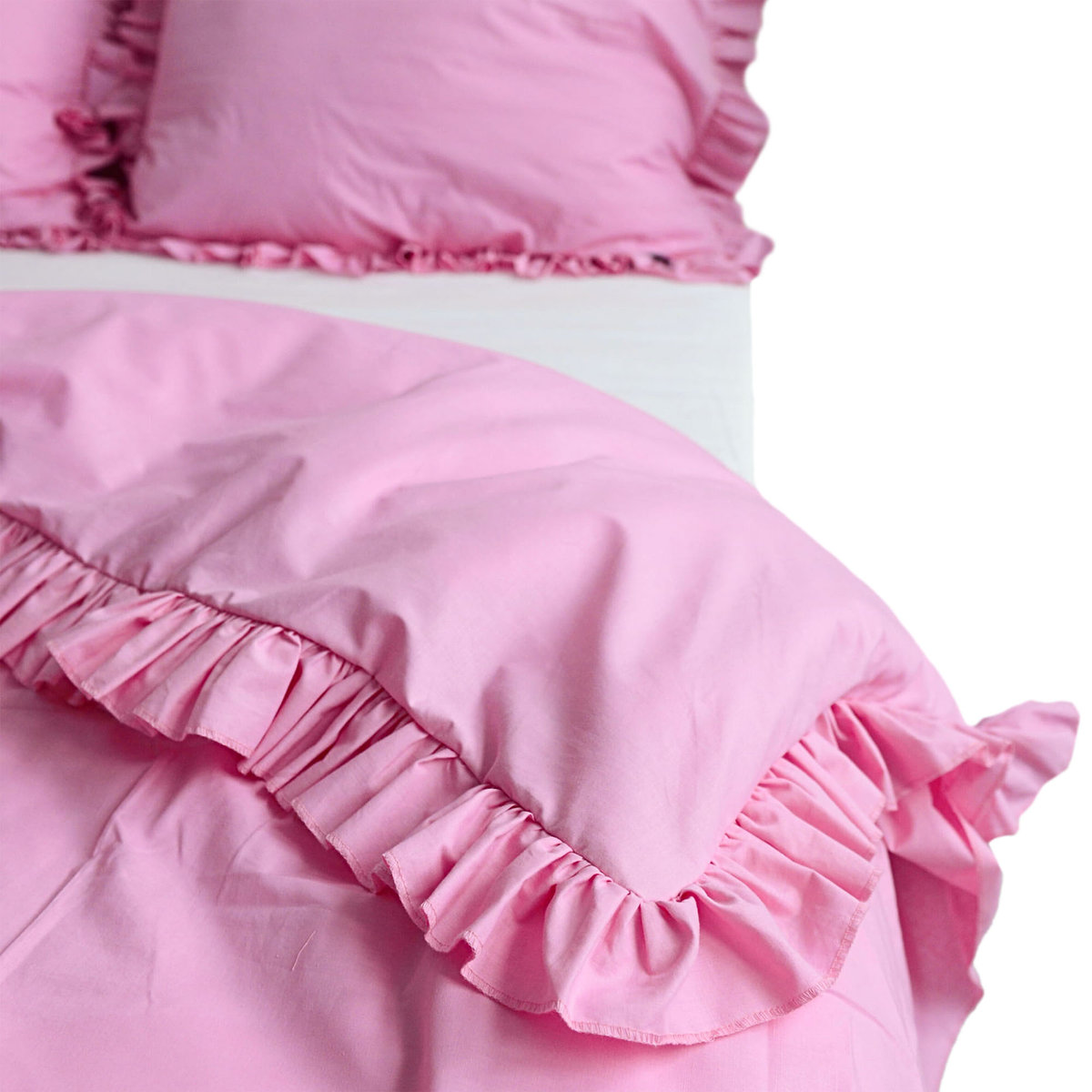 Poszewka Pościel Na Kołdrę Z Falbanką Różowa 140X200 Cm