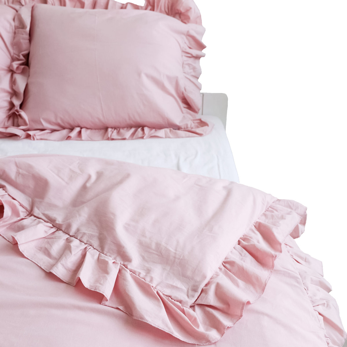 Poszewka Pościel Na Kołdrę Z Falbanką Brudny Róż 140X200 Cm