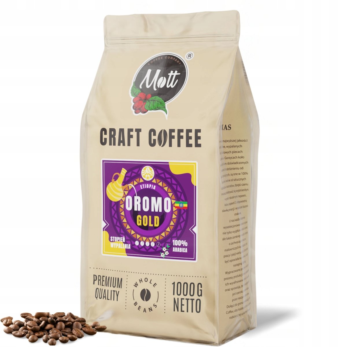 Kawa ziarnista 1kg - 100% Arabica - Świeżo Palona - Etiopia Mott Oromo Gold