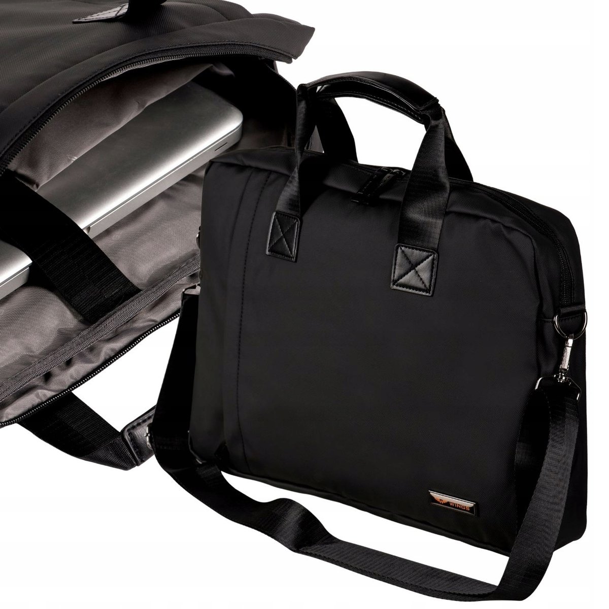 WINGS Torba na laptop 15,6 cali czarna WODOODPORNA pas na RAMIĘ pokrowiec