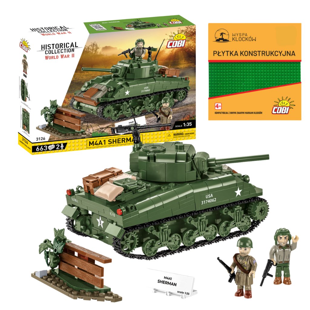 KLOCKI COBI 3126 Czołg M4 Sherman HC WW2 663 El. + PŁYTKA