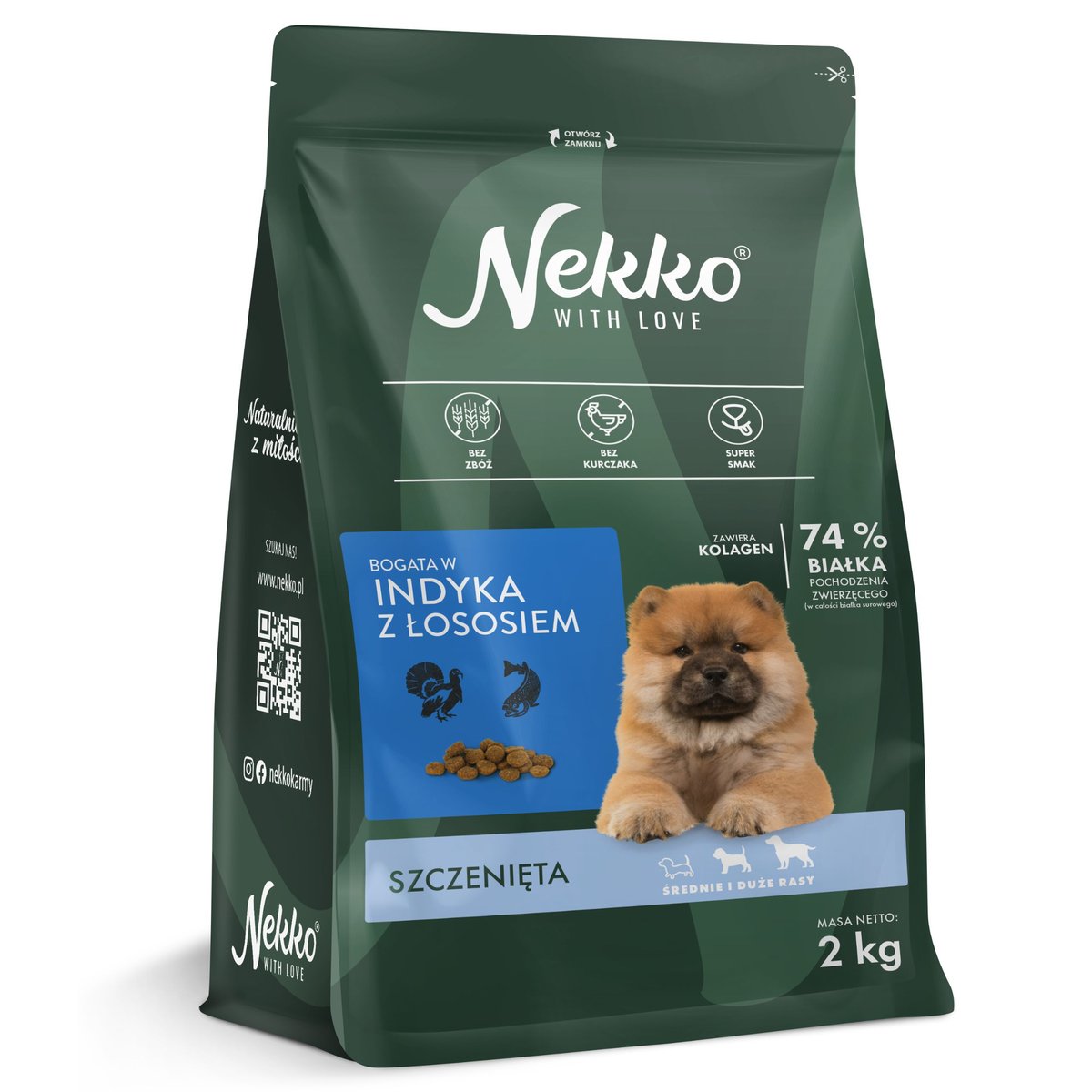 NEKKO GF Puppy Średnie Duże Rasy Indyk Łosoś Sucha Karma Psa Szczeniąt 2kg