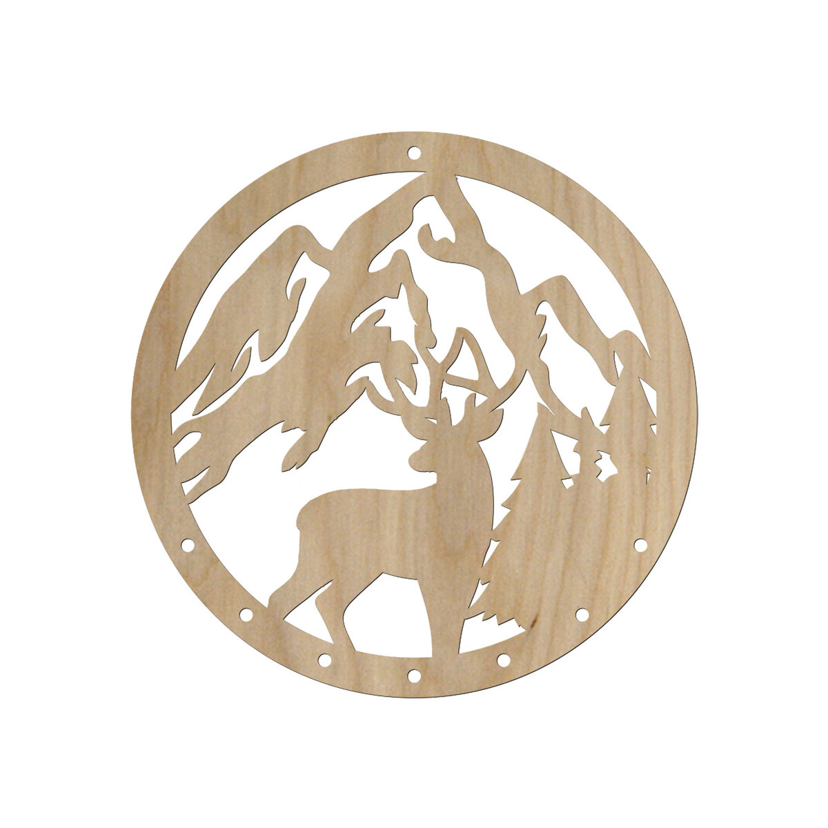 Drewniany łapacz snów / makrama - Jeleń i góry 15x15 cm