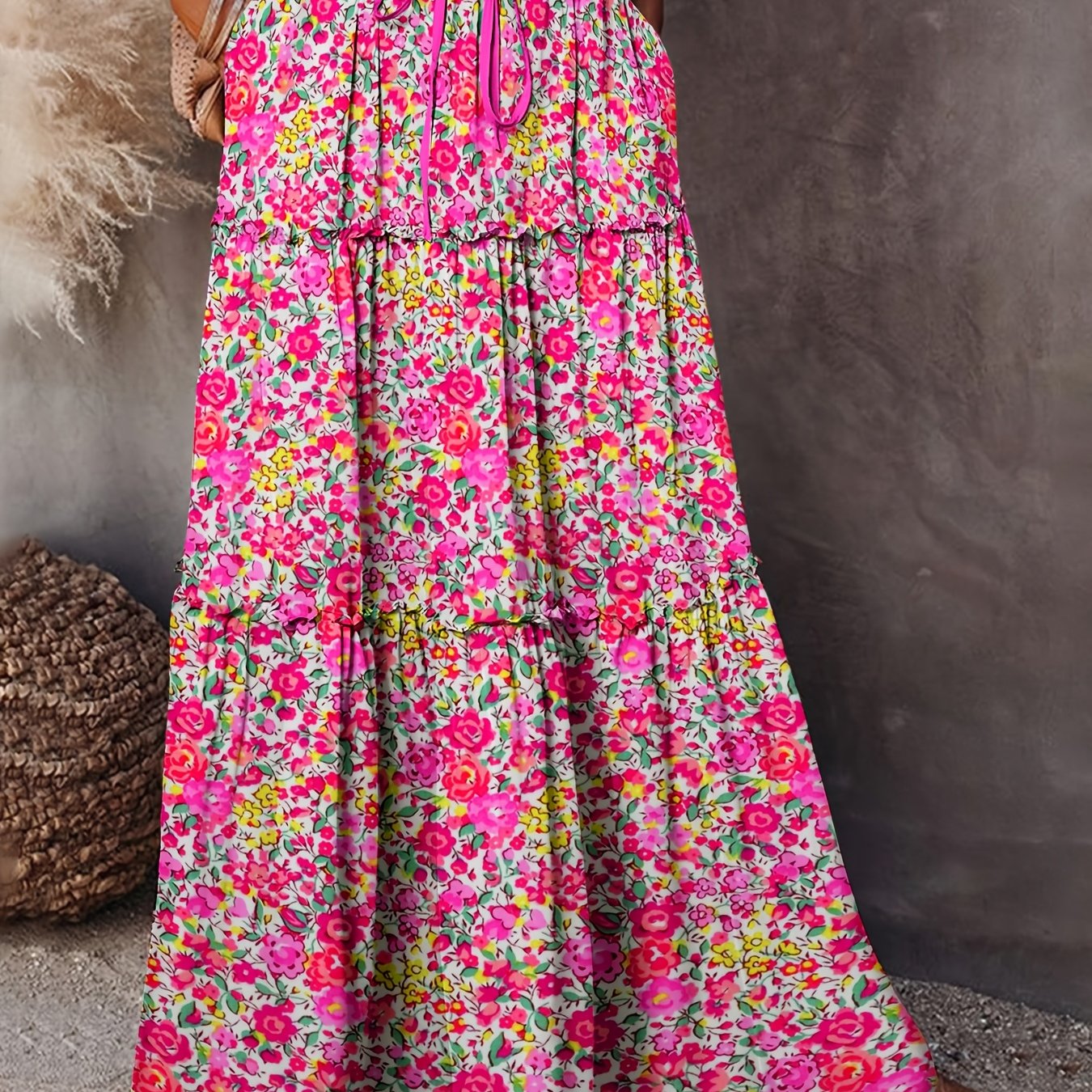 TEMU Spódnica długa z falbankami i naszywkami na wiosnę/ 2024 z cyfrowym nadrukiem