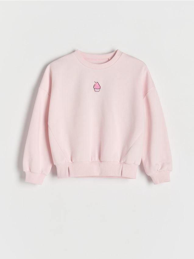 Reserved - Bluza z haftem - pastelowy róż