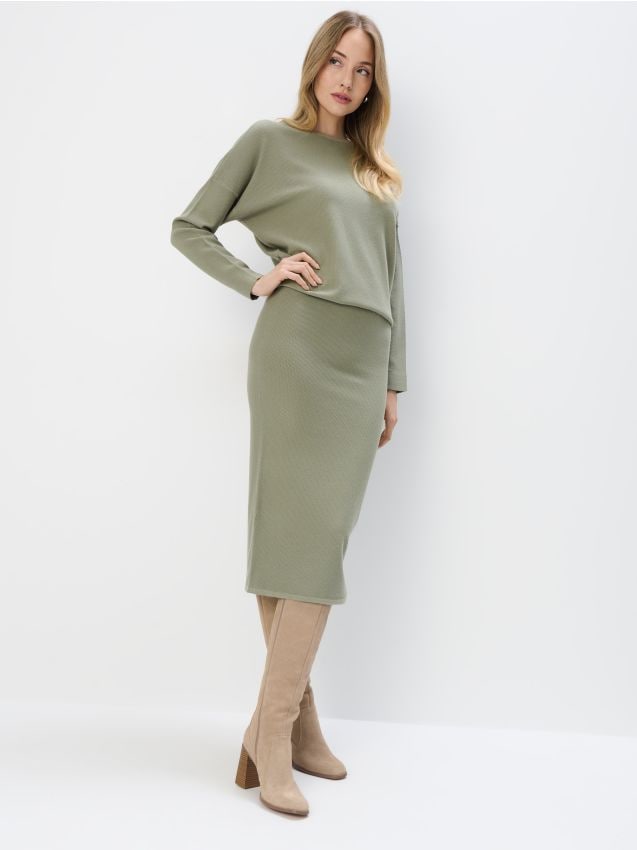 Mohito - Dzianinowa spódnica midi - oliwkowy