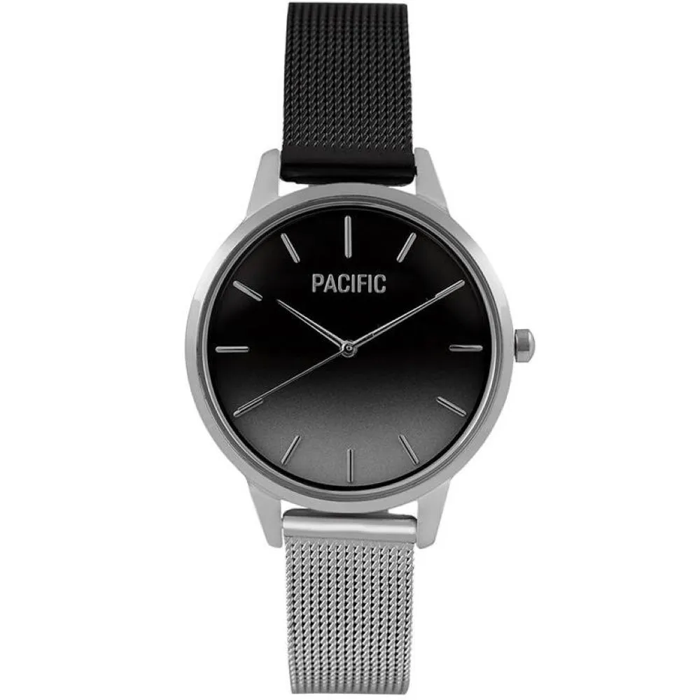 Srebrno-czarny damski zegarek z bransoleta mesh PACIFIC X6207-02