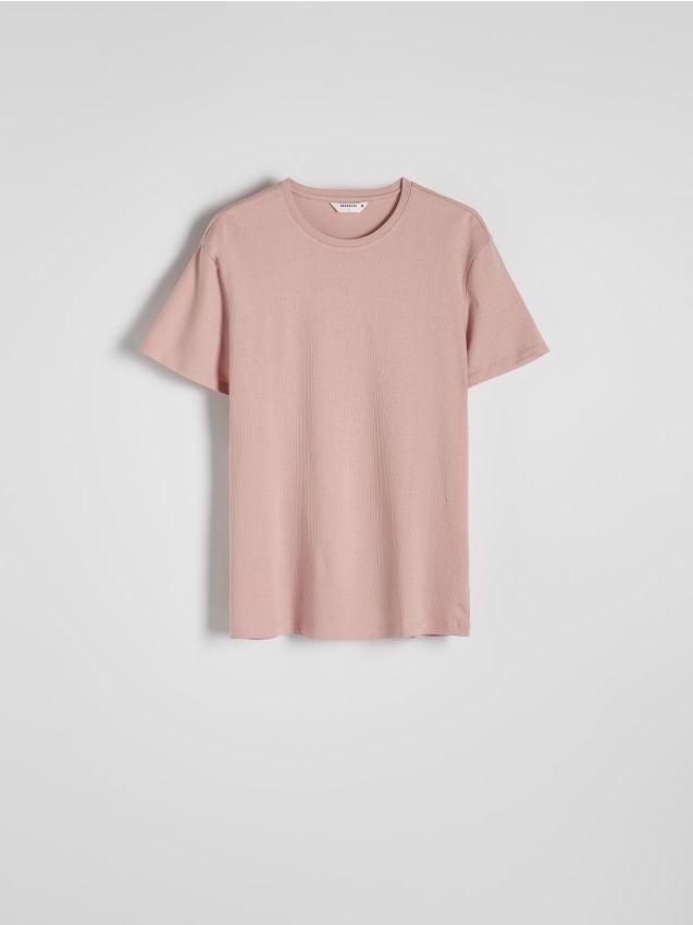 Reserved - T-shirt regular z merceryzowanej bawełny - brudny róż