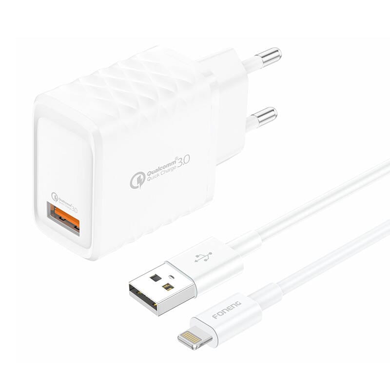 FONENG ładowarka sieciowa EU54 18W 1xUSB QC3.0 + kabel Lightning Biały