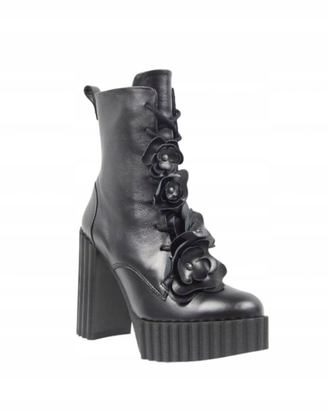 Botki damskie czarne CARINII B9794 skóra słupek modne eleganckie r.38