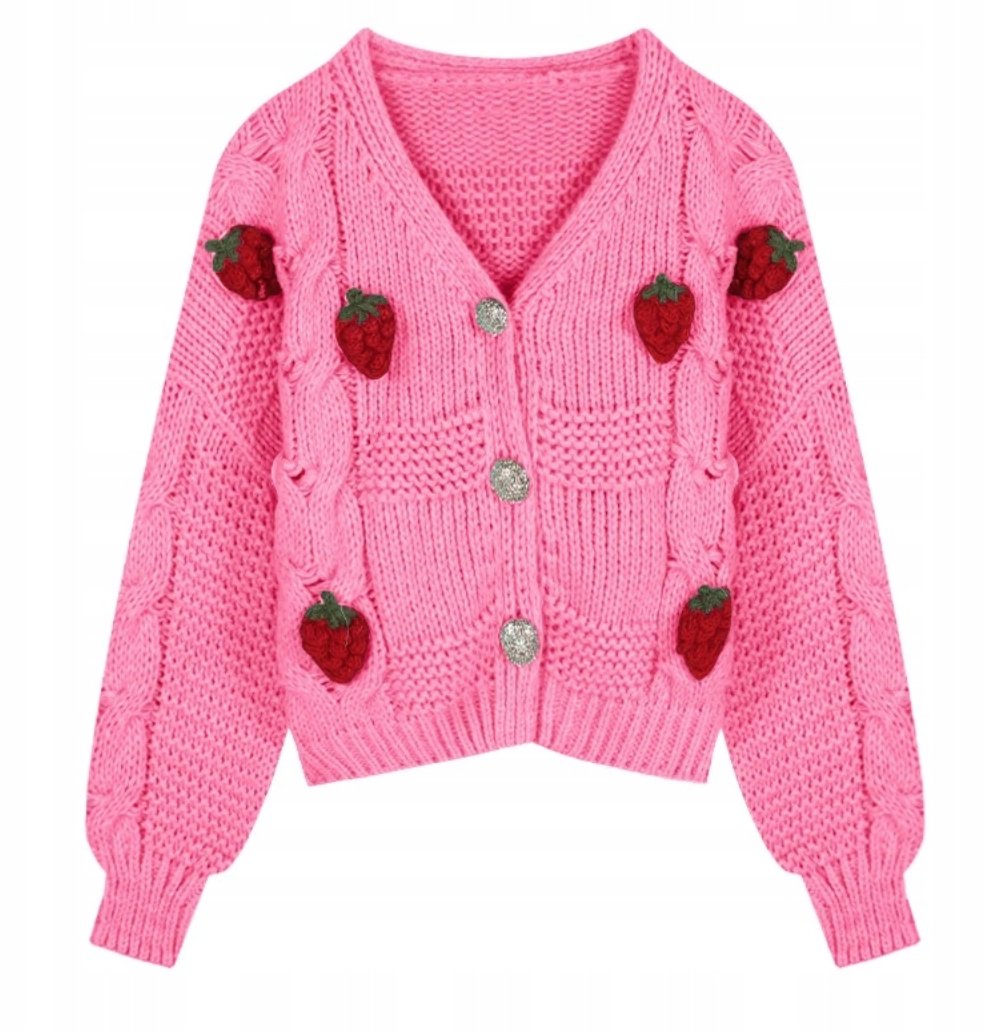 Sweter Kardigan z Guzikami Różowy