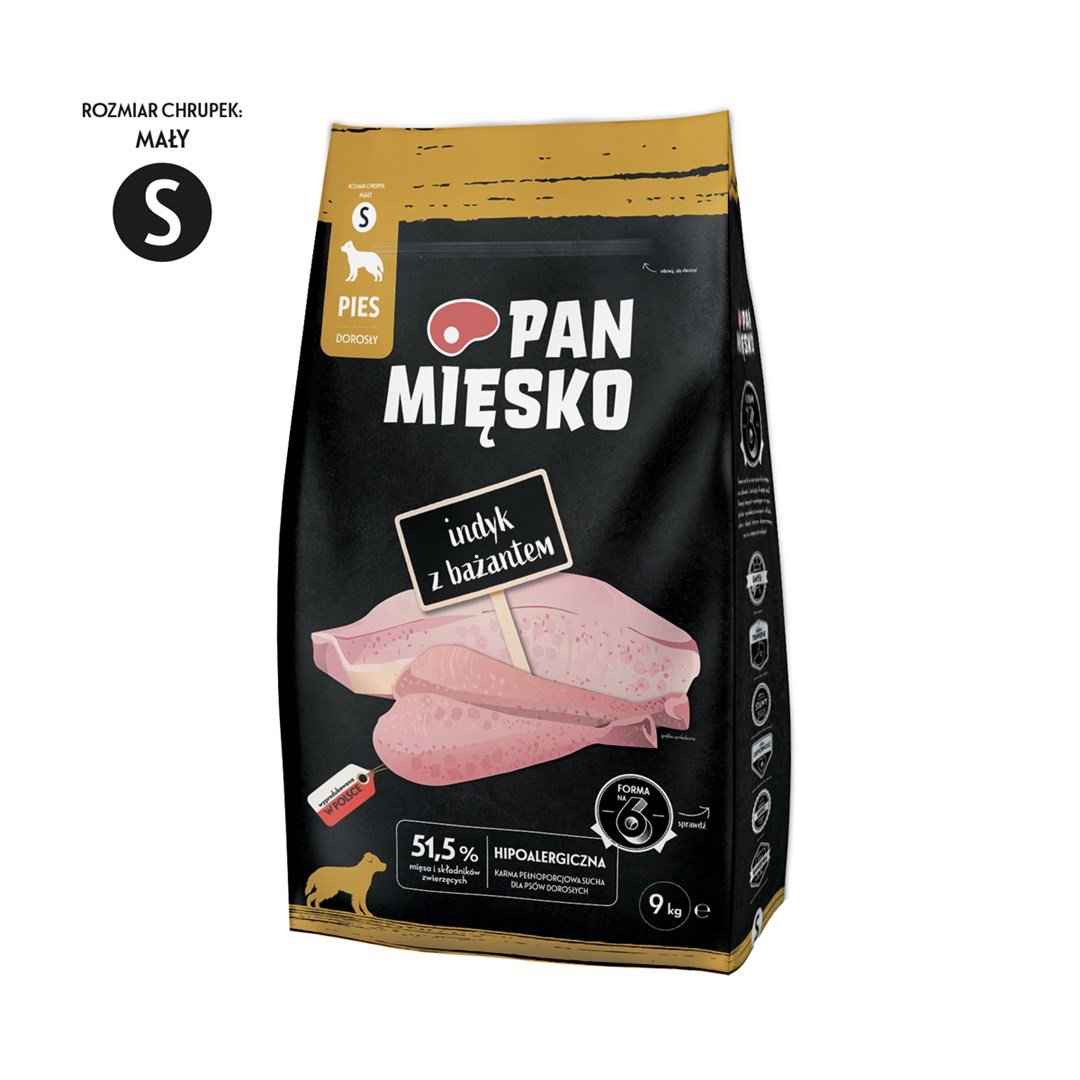 Pan Mięsko Karma sucha dla psa INDYK BAŻANT WARZYWA Małe rasy Chrupki S 9kg