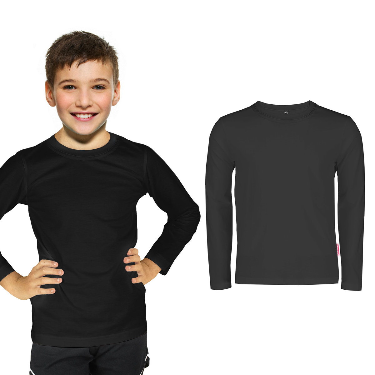 BLUZKA DZIECIĘCA BAWEŁNIANA DŁUGI RĘKAW DLA CHŁOPCA DZIEWCZYNKI KOSZULKA LONGSLEEVE CZARNA GŁADKA POLSKI PRODUCENT 98