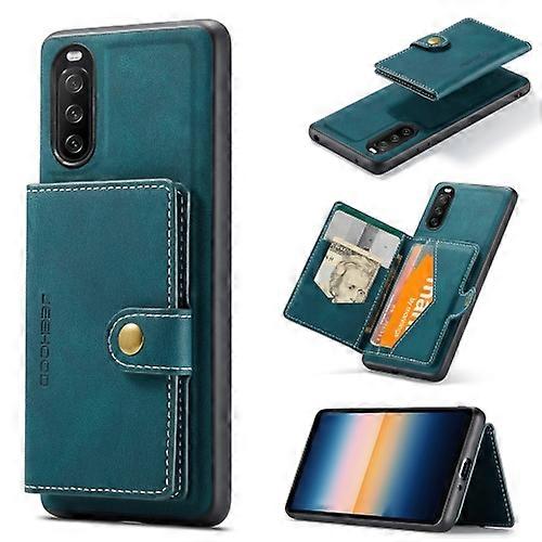 Goodcase Dla Sony Xperia 10 III JEEHOOD Retro magnetyczne odłączane etui ochronne z portfelem i miejscem na kartę oraz uchwytem Niebieski