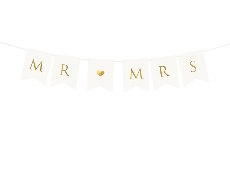 Partydeco Baner Mr Mrs, biały, 15 x 85 cm (1 karton / 50 op.)
