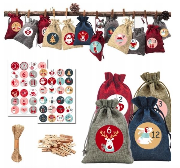 KALENDARZ ADWENTOWY DIY WISZĄCY WORECZKI SZNUREK