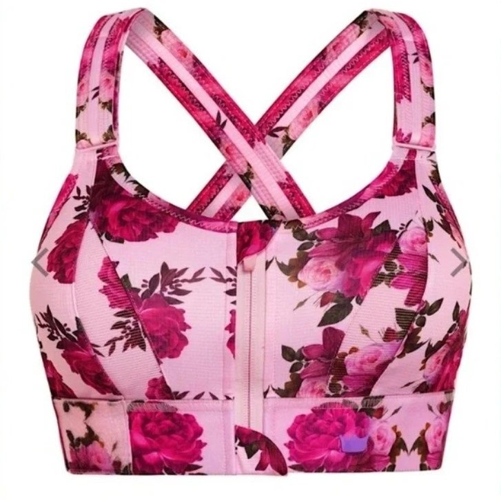 BIUSTONOSZ SPORTOWY SHEFIT RÓŻOWY W KWIATY MOCNE PODTRZYMANIE REGULOWANY L