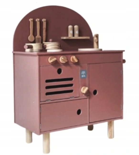 RETRO DREWNIANA KUCHNIA DLA DZIECI ZABAWKA RÓŻOWA