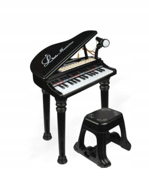 PIANINO Z MIKROFONEM I KRZESEŁKIEM DLA DZIECI CZARNE BLACK ZABAWA PREZENT
