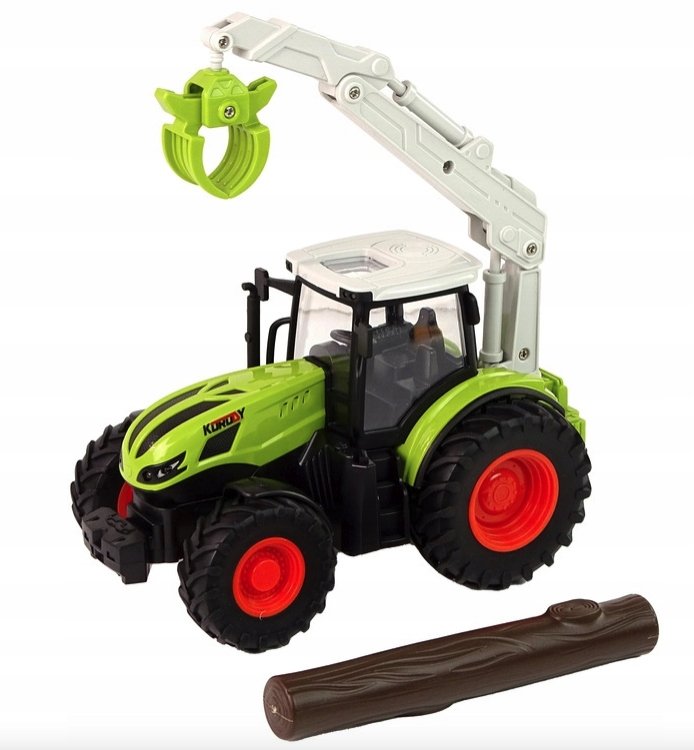 TRAKTOR ZIELONY ZDALNIE STEROWANY CHWYTAK DREWNO GUMOWE KOŁA ZABAWKA RC