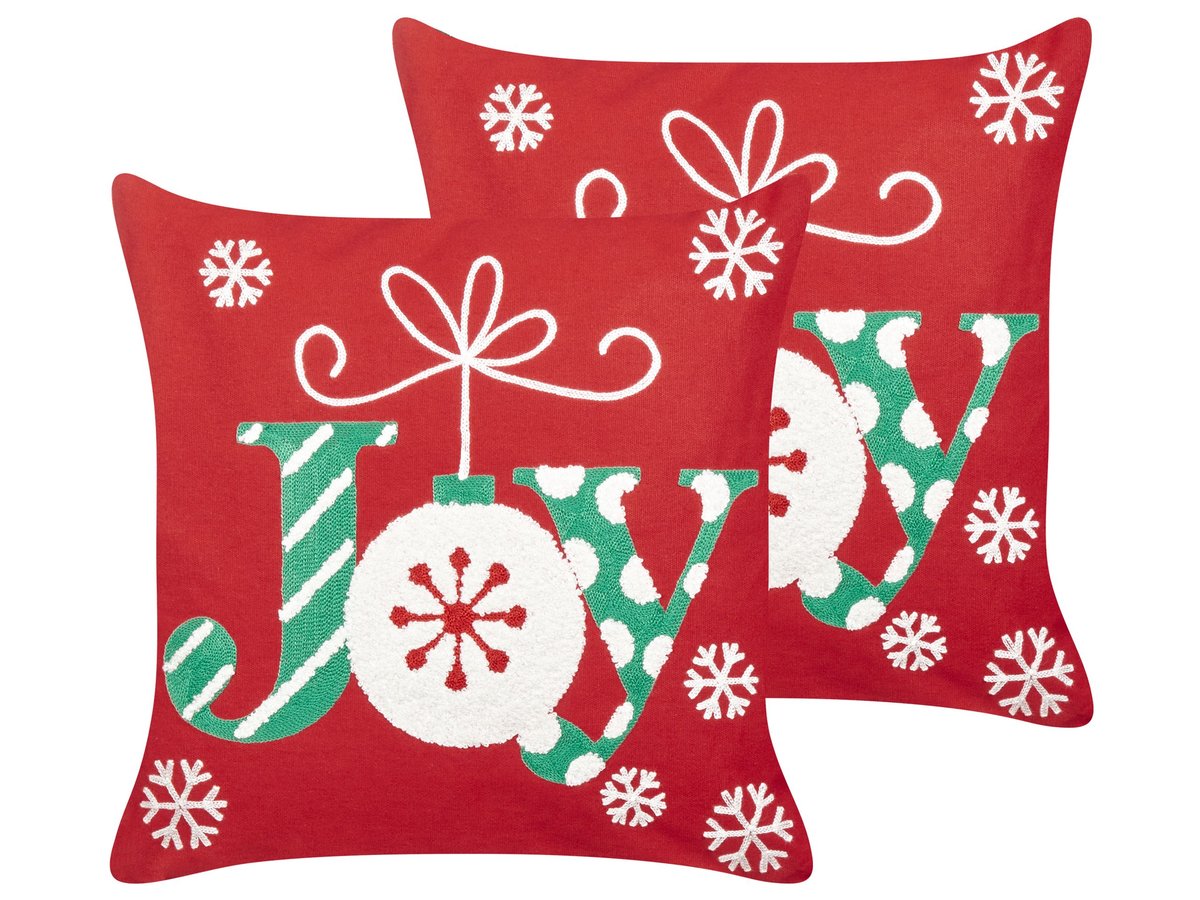 Zestaw 2 poduszek GINGERBREAD Bawełna 45 x 45 cm Napis Haft Czerwony