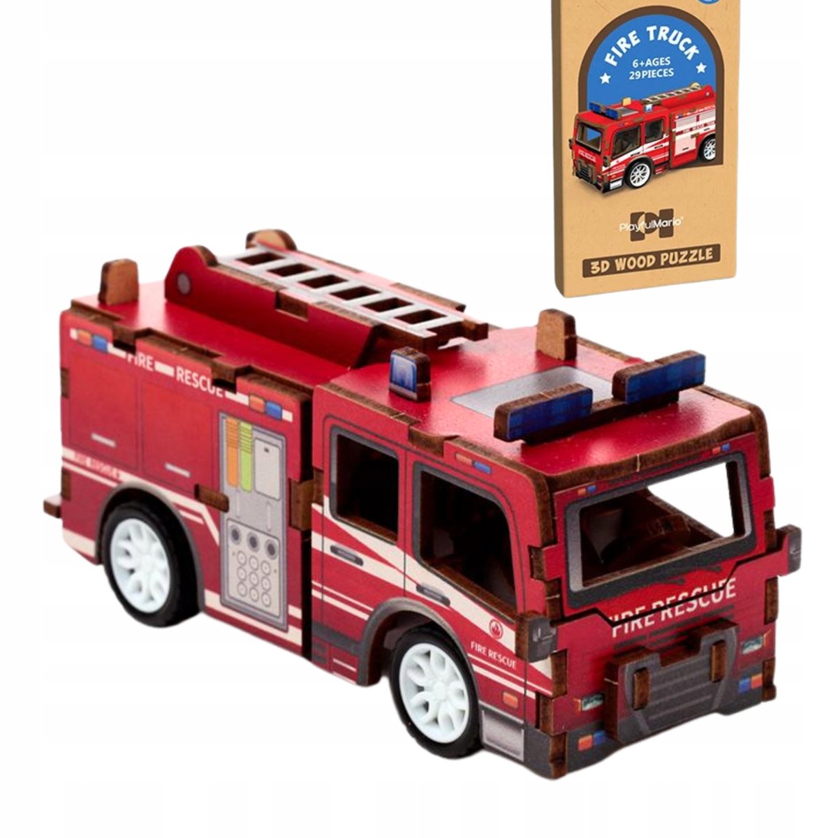 Puzzle Drewniane 3D MINI WÓZ STRAŻACKI Auto Samochód PREZENT