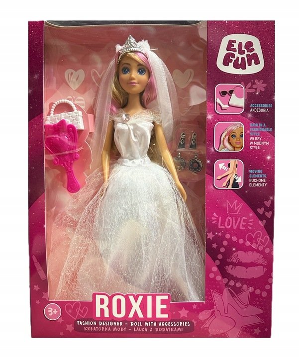 Elefun Lalka w białej sukni ROXIE Kreatorka mody + dodatki