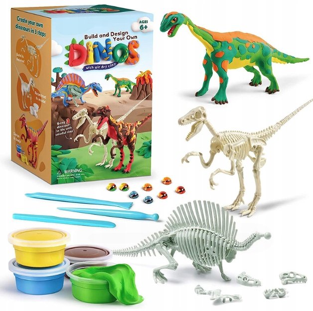 ZESTAW KREATYWNY ARTYSTYCZNY DINOZAURY DINO DIY 3 FIGURKI DLA DZIECI