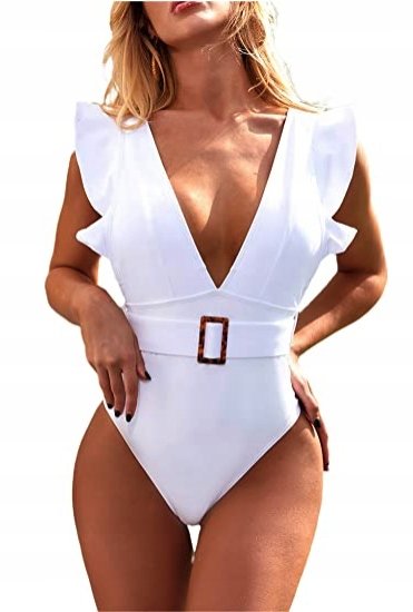 STRÓJ KĄPIELOWY JEDNOCZĘŚCIOWY V-NECK BIAŁY L