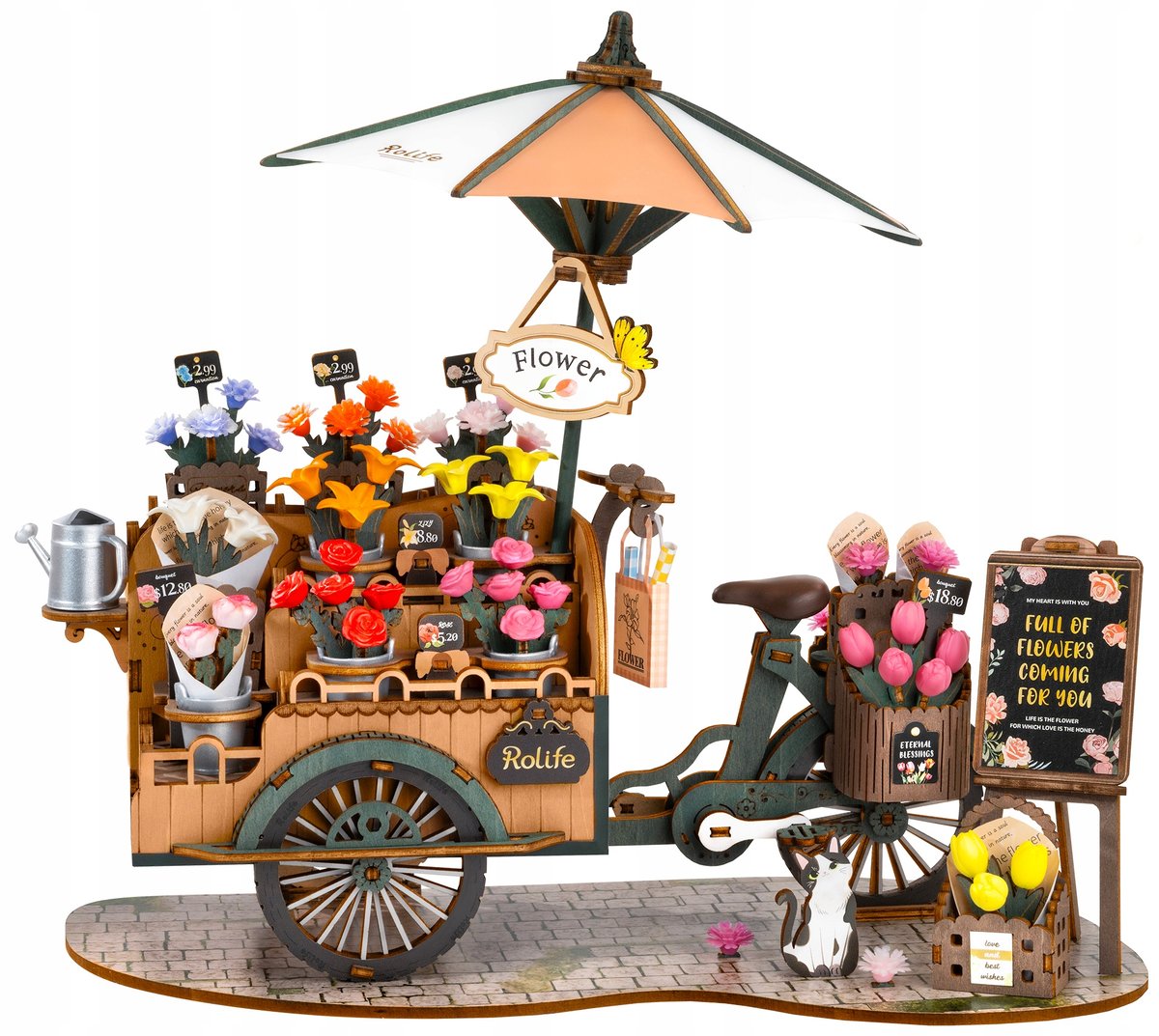 ROBOTIME Rolife Puzzle 3D DIY Wózek Z Kwiatami Riksza Blossom Cart Model