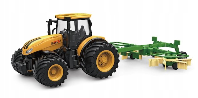 TRAKTOR Z ZGRABIARKĄ GUMOWE KOŁA ZABAWKA POJAZDY MASZYNY ROLNICZE