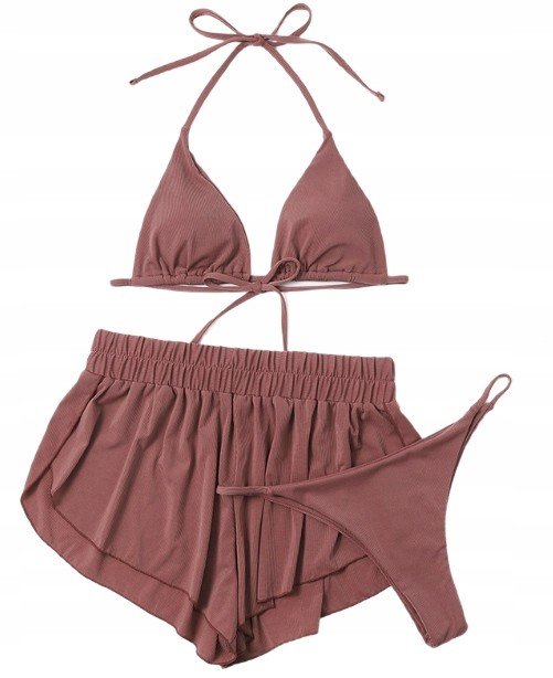 STRÓJ KĄPIELOWY 3-CZĘŚCIOWY KOMPLET BIKINI Z SZORTAMI PLAŻA WAKACJE L
