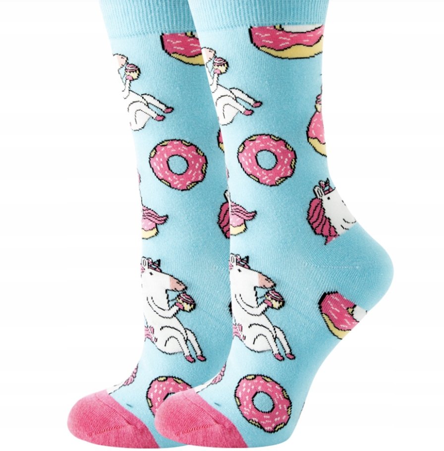 KOLOROWE SKARPETKI SKARPETY DAMSKIE DONUT UNICORN ŚMIESZNE PREZENT